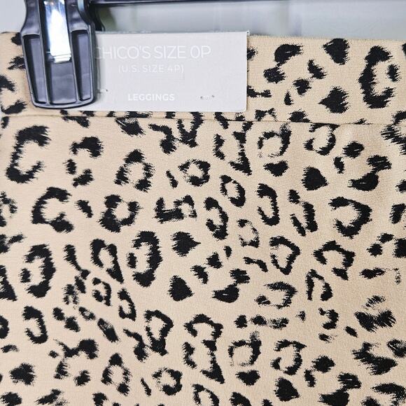 NEW Chicos Ponte Knit Animal Print Leggings Pants Size 0P 4P Tan Black &89 - Picture 6 of 10